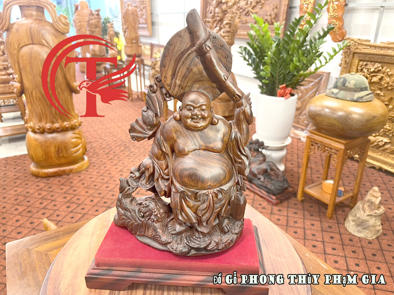 Tượng Di Lặc Đúng - Gỗ Trắc Đỏ Đen Hàng Kèm Kỷ