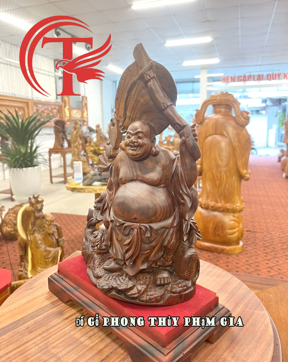 Alternative view of Tượng Di Lặc Đúng - Gỗ Trắc Đỏ Đen Hàng Kèm Kỷ